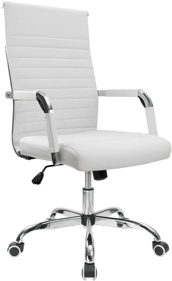 White PU Leather Executive Swivel Office Chair