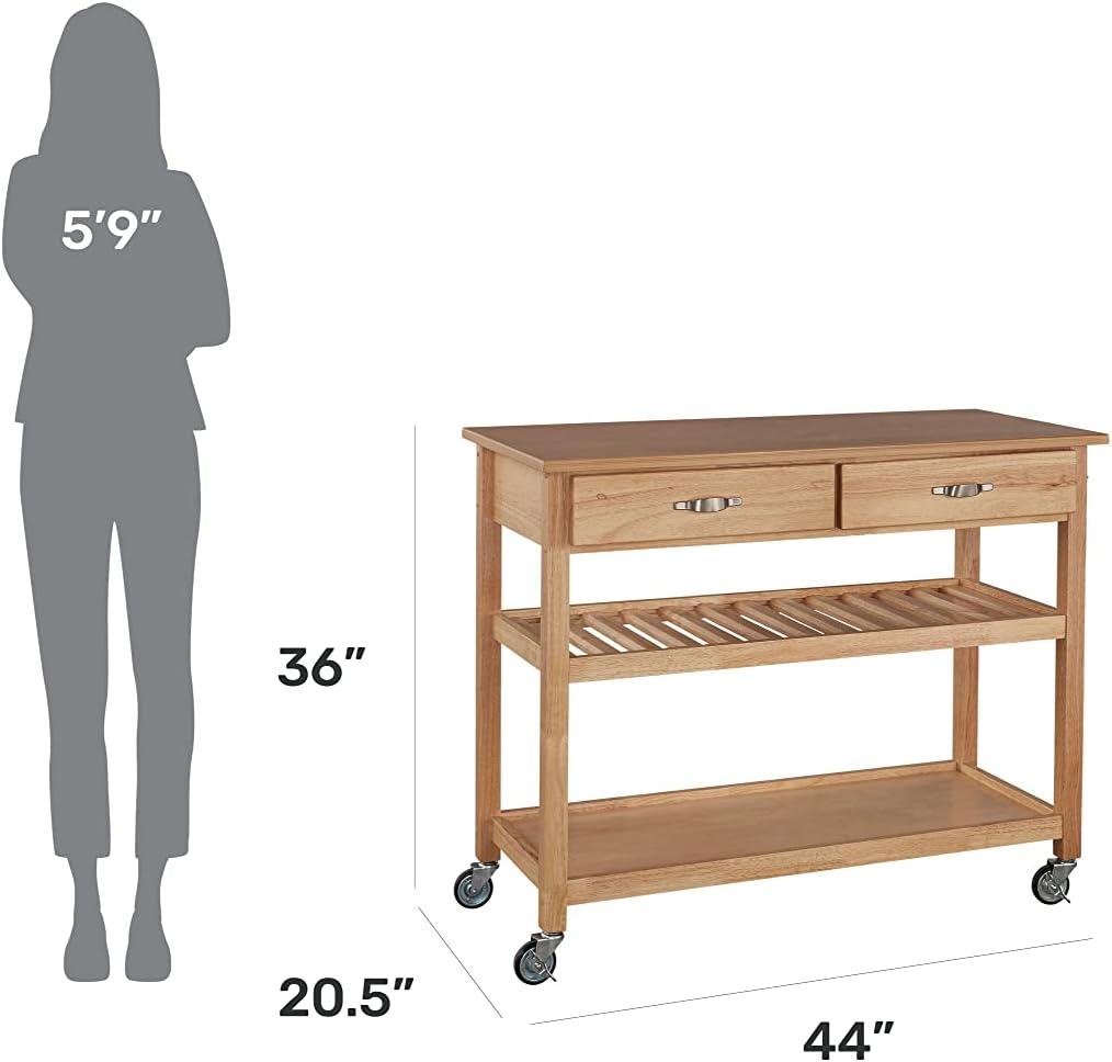 Solid Wood Rectangular Kitchen Cart with Wine Rack and Storage