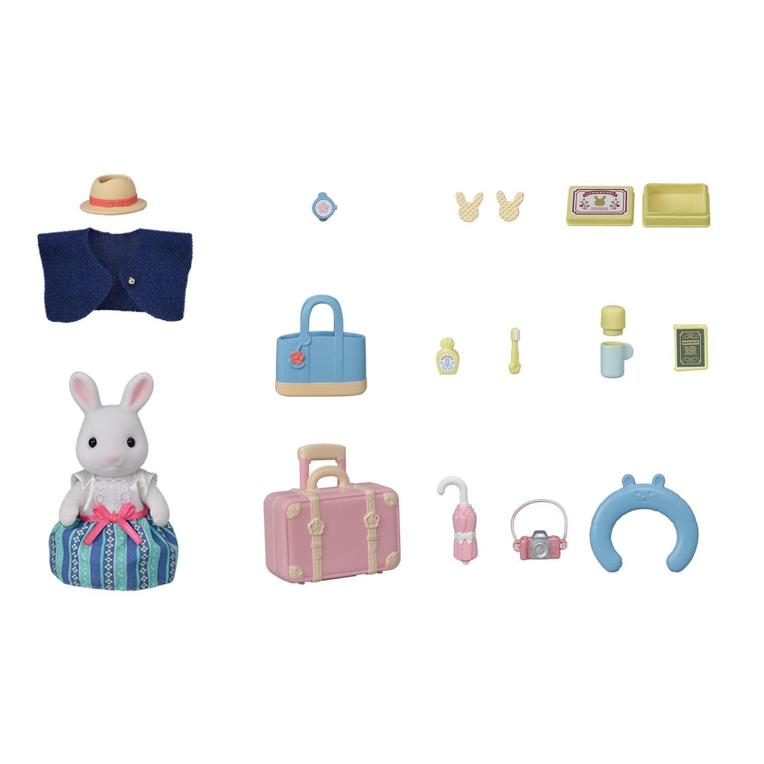 Calico Critters Snow Rabbit Mother's Weekend Travel Set, Dollhouse Playset with Figure and Accessories