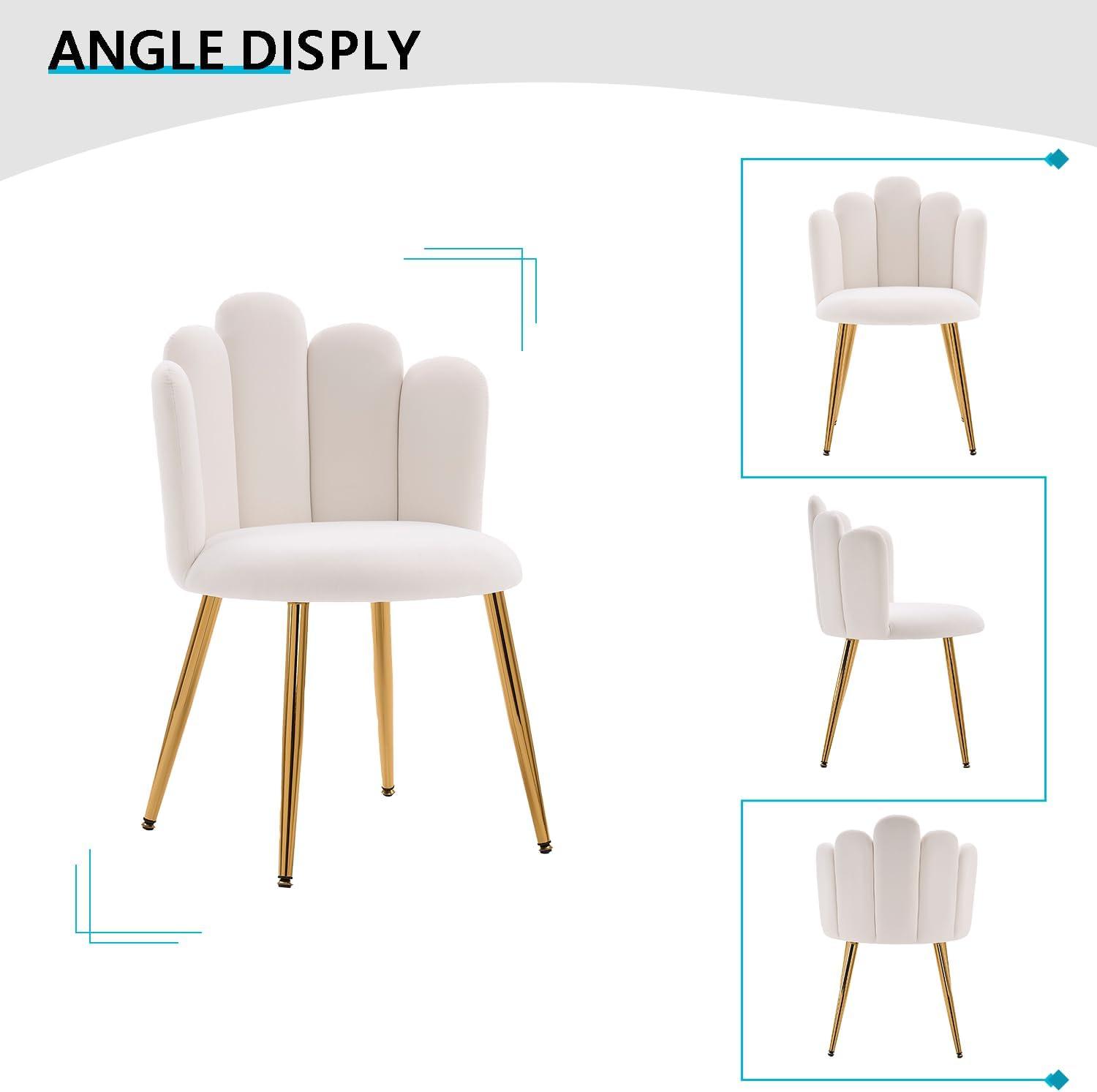 Vanity Chair with Back Makeup Chair for Makeup vanities Modern Cute Velvet armless Accent Chair with Gold Legs for Living Room/Bedroom/Kitchen (1, Ivory White)