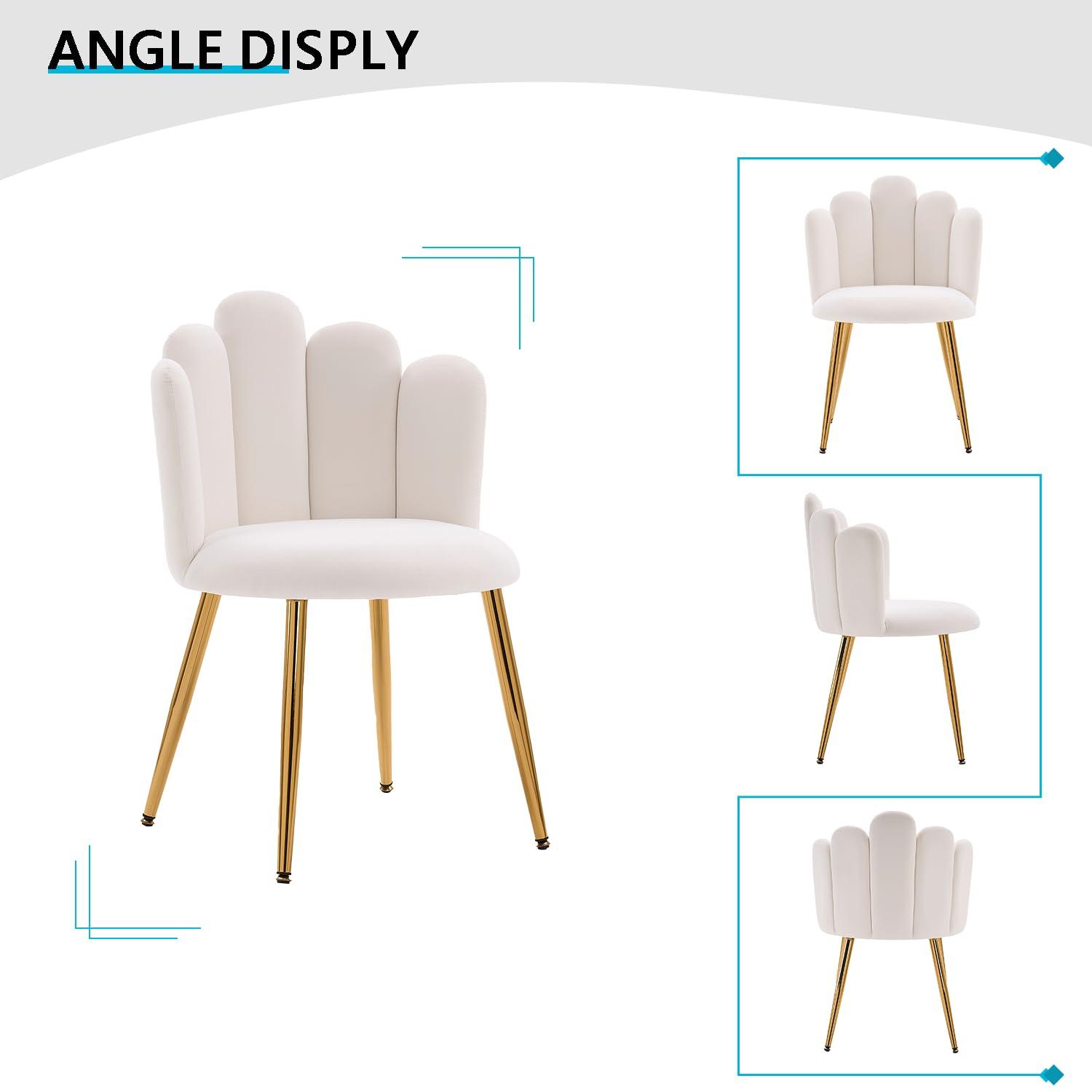 Vanity Chair with Back Makeup Chair for Makeup vanities Modern Cute Velvet armless Accent Chair with Gold Legs for Living Room/Bedroom/Kitchen (1, Ivory White)
