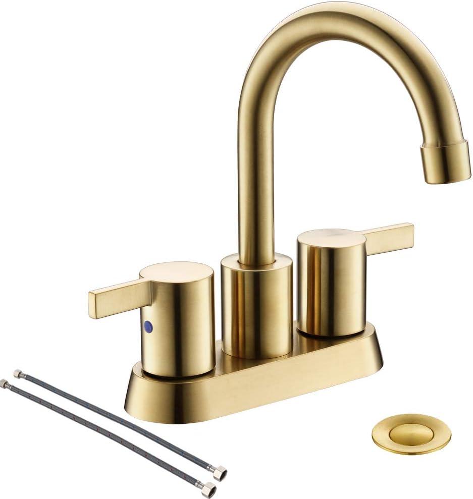 Brushed Gold 4-Inch Centerset Bathroom Faucet with Swivel Spout