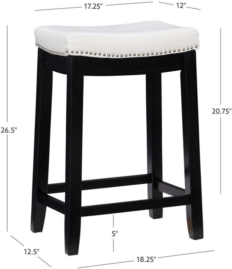 Linon Claridge Backless Counter Stool White Faux Leather Wood Frame in Black
