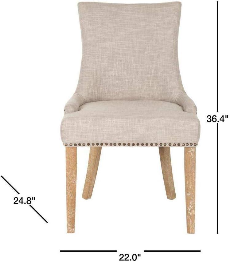 Gray Linen Upholstered Parsons Dining Chairs with Wood Legs, Set of 2