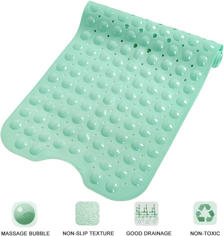 Bathtub and Shower Mats, Extra Long Non-Slip Bath Mat 39 x 16 Inch, Machine Washable Bath Tub Mat with Suction Cups & Drain Holes for Bathroom, Pale Green