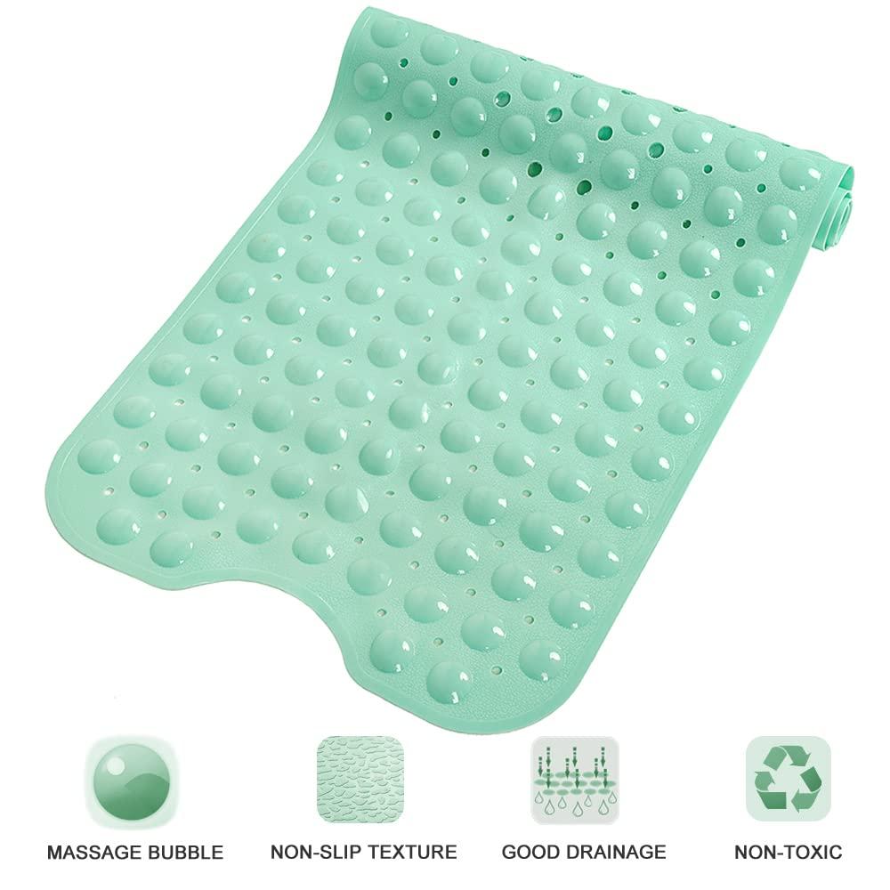 Bathtub and Shower Mats, Extra Long Non-Slip Bath Mat 39 x 16 Inch, Machine Washable Bath Tub Mat with Suction Cups & Drain Holes for Bathroom, Pale Green