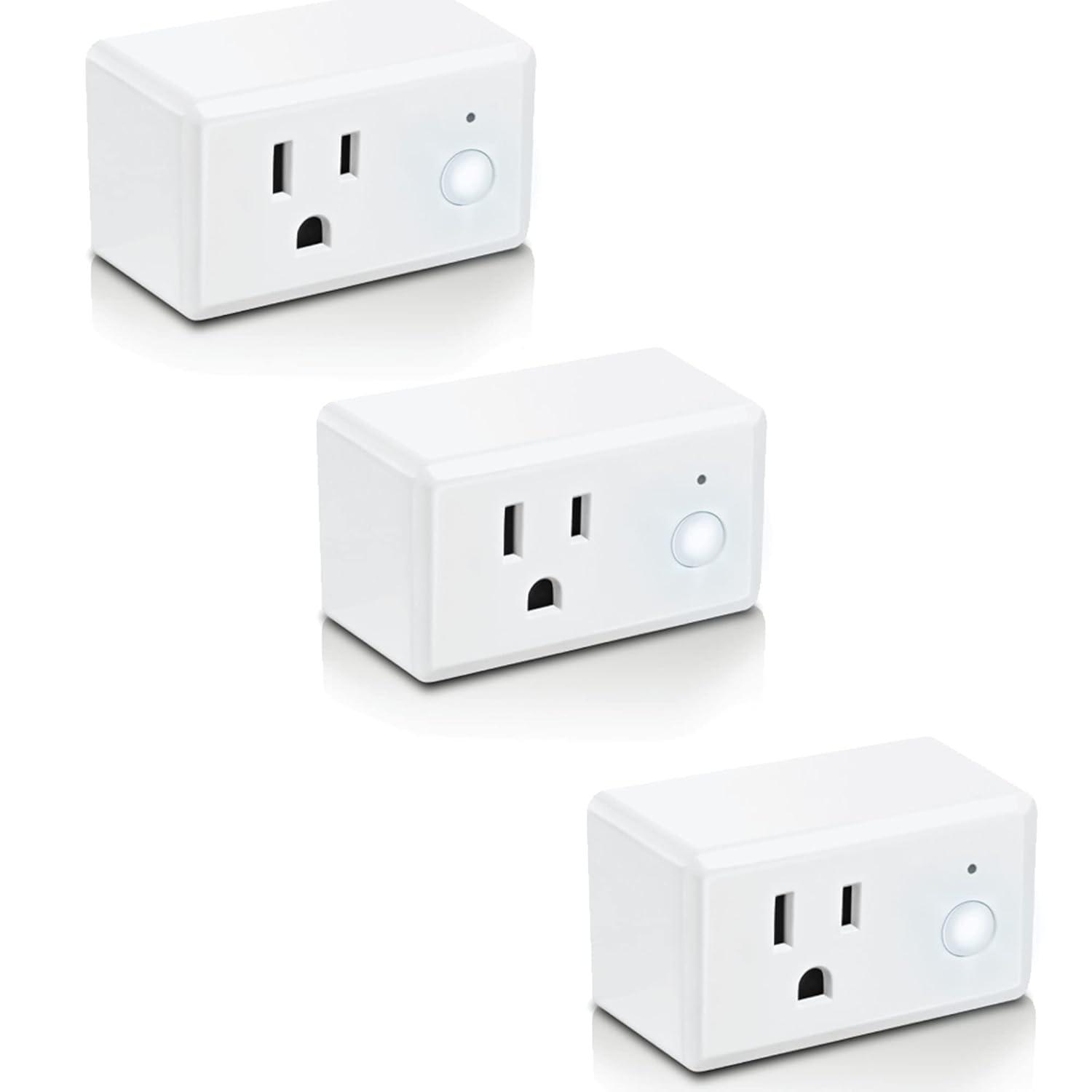 15-Amp Indoor Alexa / Google Assistant Compatible Wi-Fi Smart Home Plug with Night Light, No Hub Required (3-Pack)