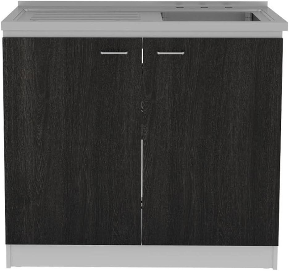 Napoles Utility Sink Cabinet With Integrated Steel Sink, Dark Walnut Frame