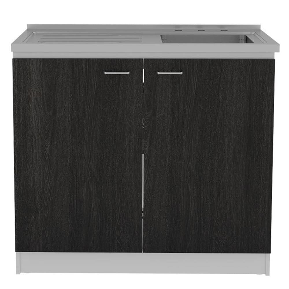 Napoles Utility Sink Cabinet With Integrated Steel Sink, Dark Walnut Frame