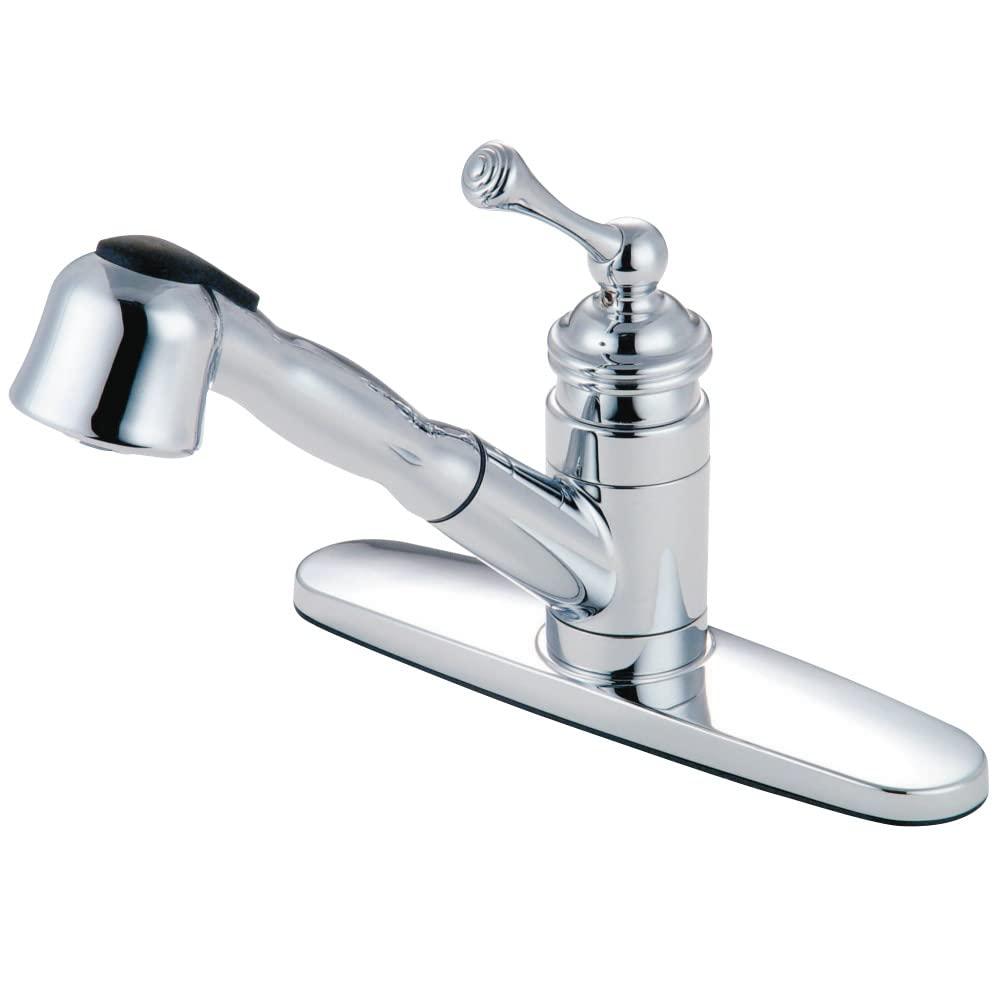Kingston Brass Vintage Single-Handle 1-or-3 Hole Deck Mount Pull-Out Sprayer Kitchen Faucet