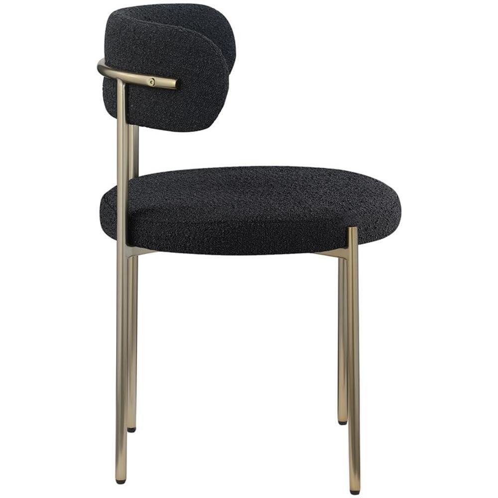Meridian Furniture 887Black-C Beacon Collection Modern | Contemporary Upholstered Dining Chair, Rich Black Boucle Fabric, Brushed Brass Finish Iron Frame, 22" W x 21" D x 30" H, Black, Set of 2