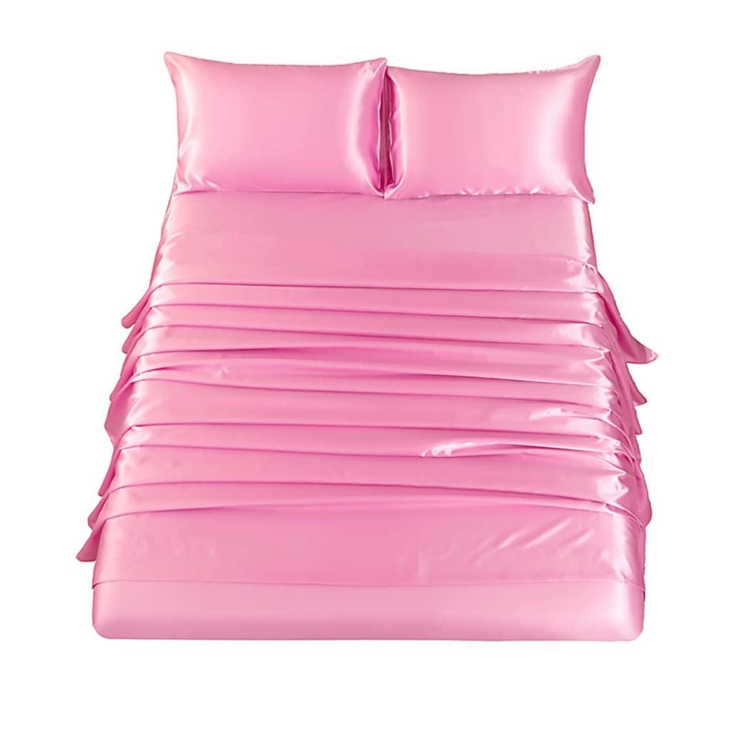Homiest 4pcs Satin Sheets Set Luxury Silky Satin Bedding Set with Deep Pocket, 1 Fitted Sheet + 1 Flat Sheet + 2 Pillowcases (Queen Size, Blush Pink)