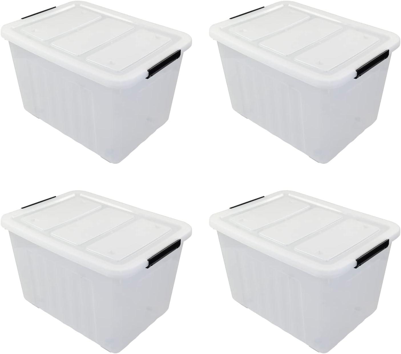 Ggbin 70 Quart Plastic Storage Bins with Wheels, Large Latching Storage Box, 4-Pack