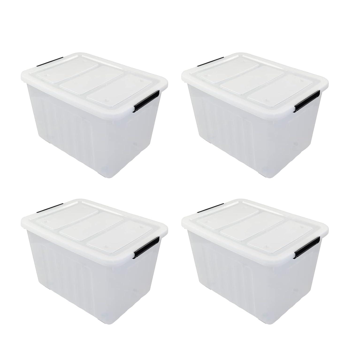 Ggbin 70 Quart Plastic Storage Bins with Wheels, Large Latching Storage Box, 4-Pack