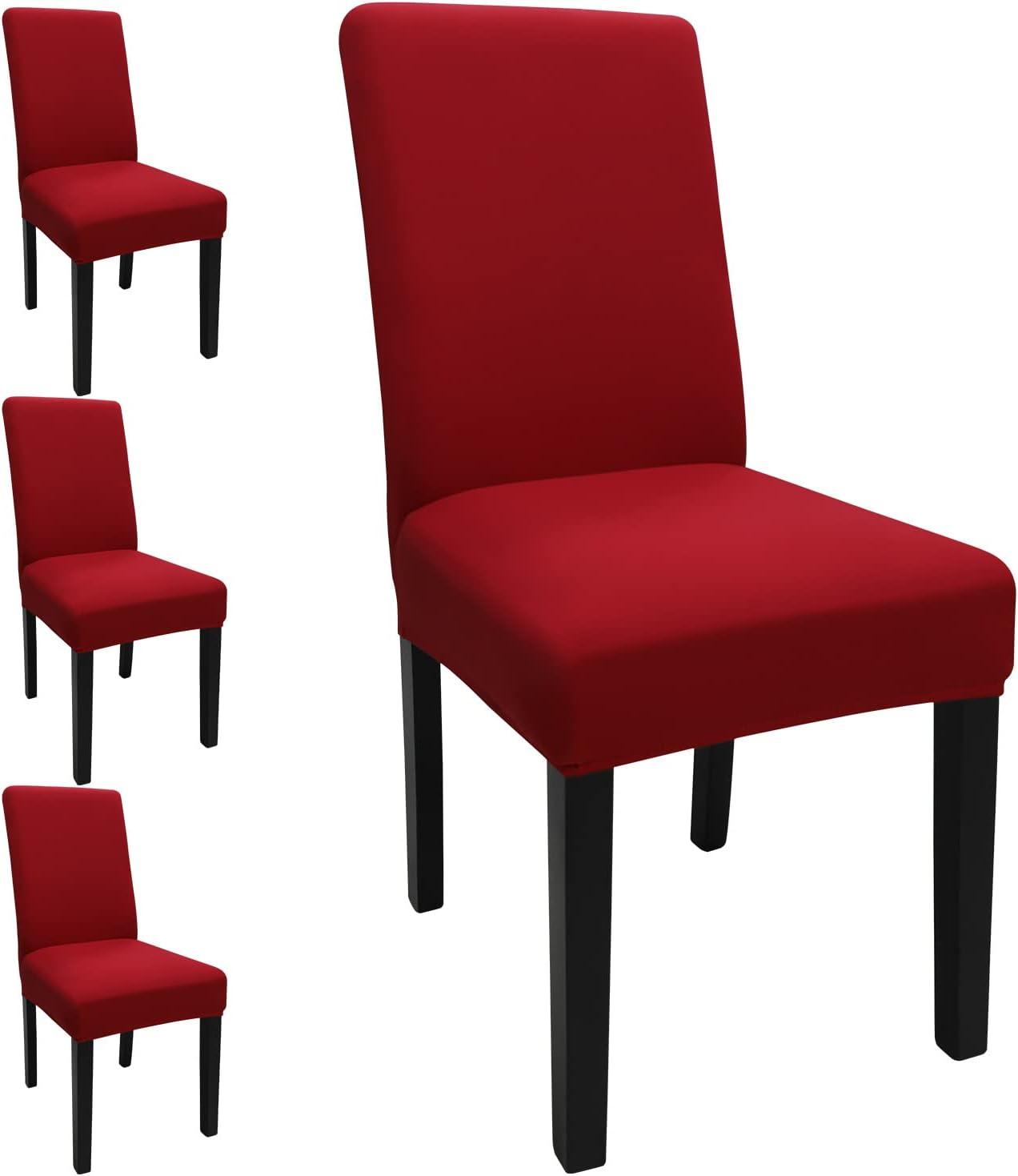 Wine Red Stretch Jacquard Dining Chair Covers Set of 4