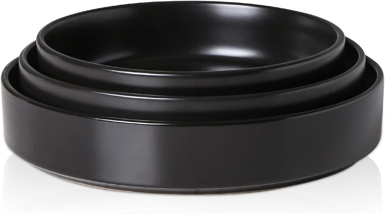 Black Ceramic 3-Piece Serving Bowl Set