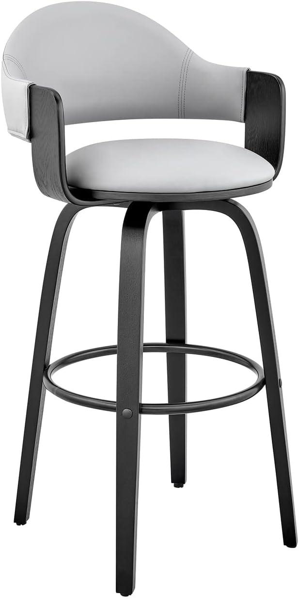 30" Daxton Counter Height Barstool with Gray Faux Leather Seat Black Finish Frame - Armen Living: Swivel, Footrest, Wood Frame