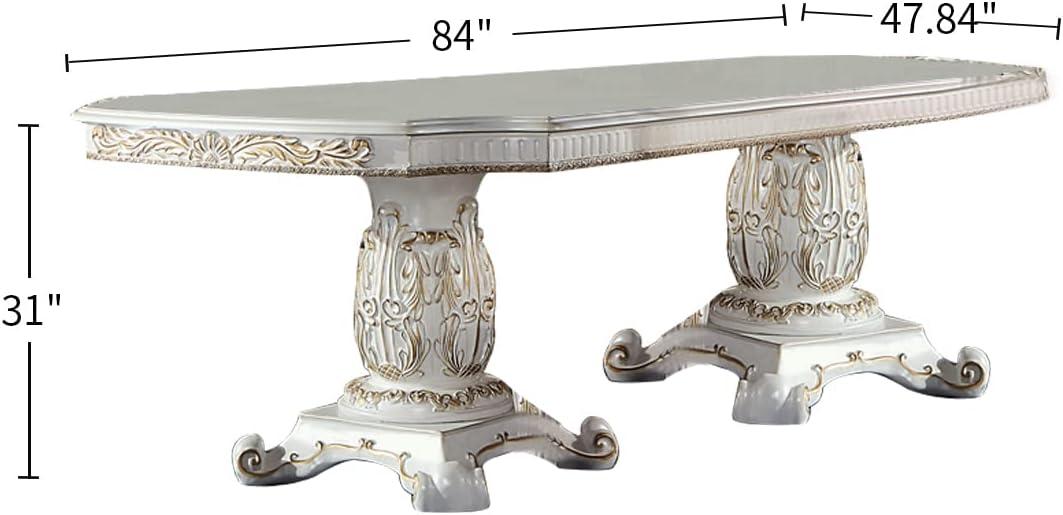 120" Vendome Dining Table Antique Pearl Finish - Acme Furniture: Double Pedestal, Gold Accents, 8 Seats