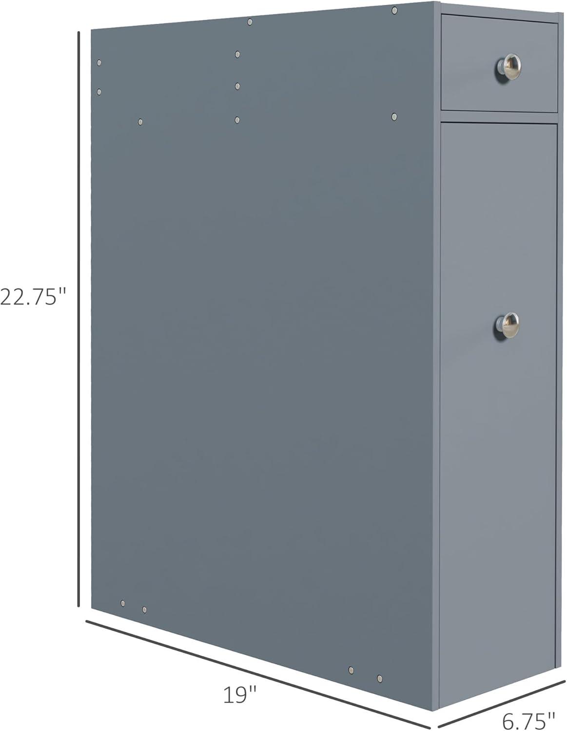 Space Saving Gray Bathroom Floor Organizer Cabinet with Drawers & Toilet Paper Holder Freestanding 4-Tier Storage Solution