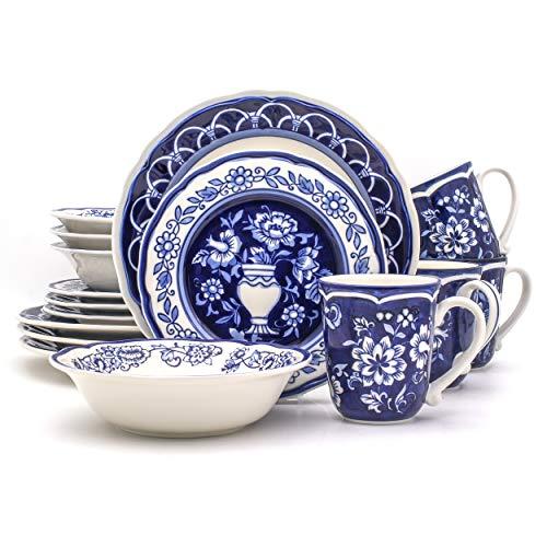 Euro Ceramica Blue Garden 16-Piece Hand-Painted Dinnerware Set- New