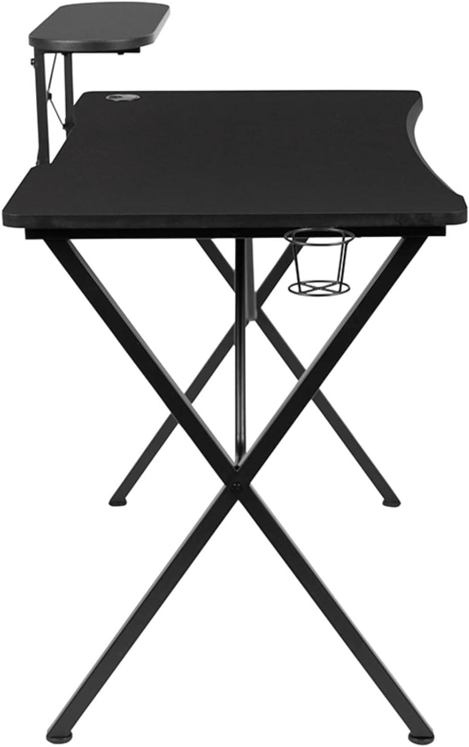 Flash Furniture Black Gaming Desk with Cup Holder, Headphone Hook, and Monitor/Smartphone Stand
