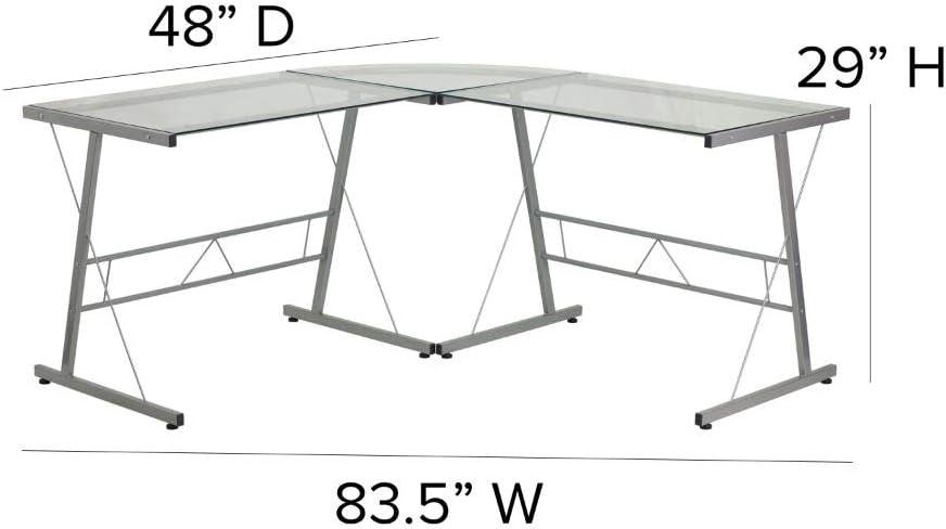 Flash Furniture L-Shaped Desk 83.5" Computer Corner Desk, Gaming Corner Desk, Home Office Corner Desk, Gaming Desk, Easy to Assemble, Clear