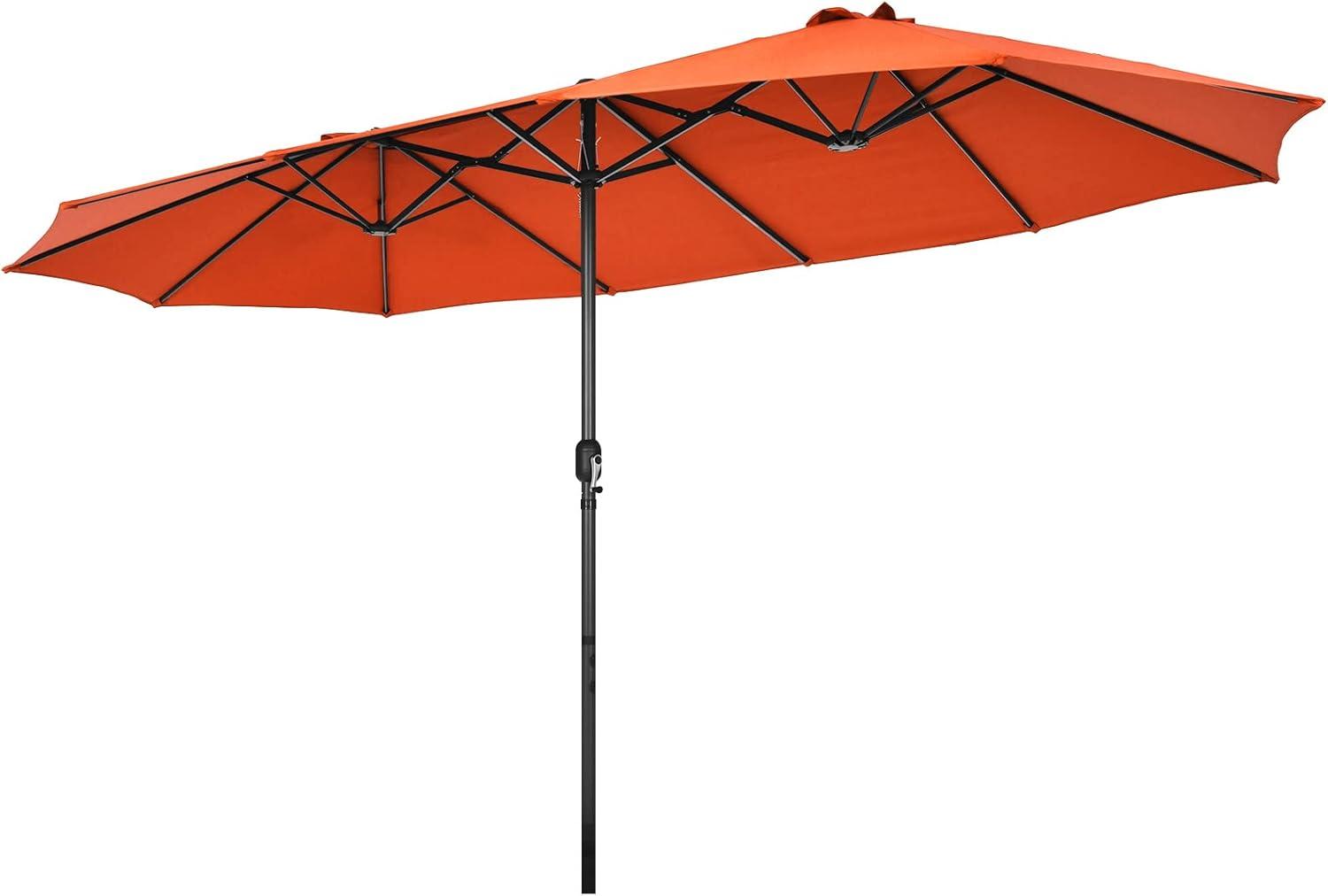 15 Ft Orange Double-Sided Patio Umbrella with Hand-Crank