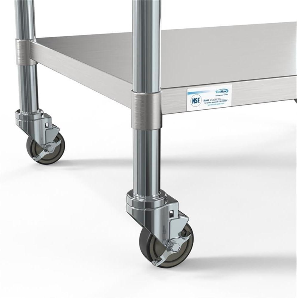 30" x 36" 18-Gauge 304 Stainless Steel Commercial Work Table with Casters, CT3036-18C.