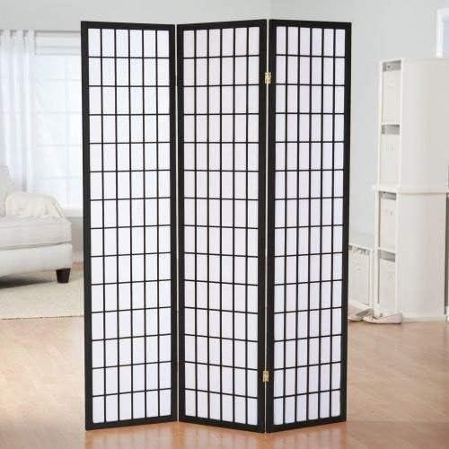 3-Panel Room Divider, Black, 70" x 6" x 50"
