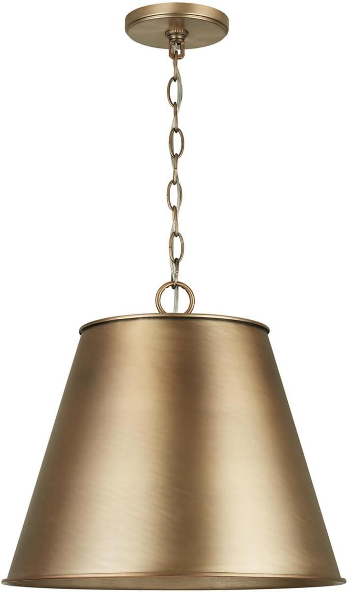 Elegant Aged Brass Cone Pendant with Metal Shade