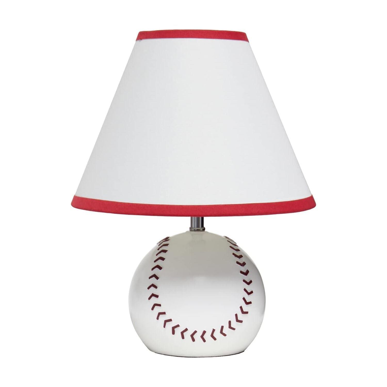 Grovelane SportsLite 11.5" Tall Athletic Sports Baseball Base Ceramic Bedside Table Desk Lamp with White Empire Fabric Shade with Red Trim