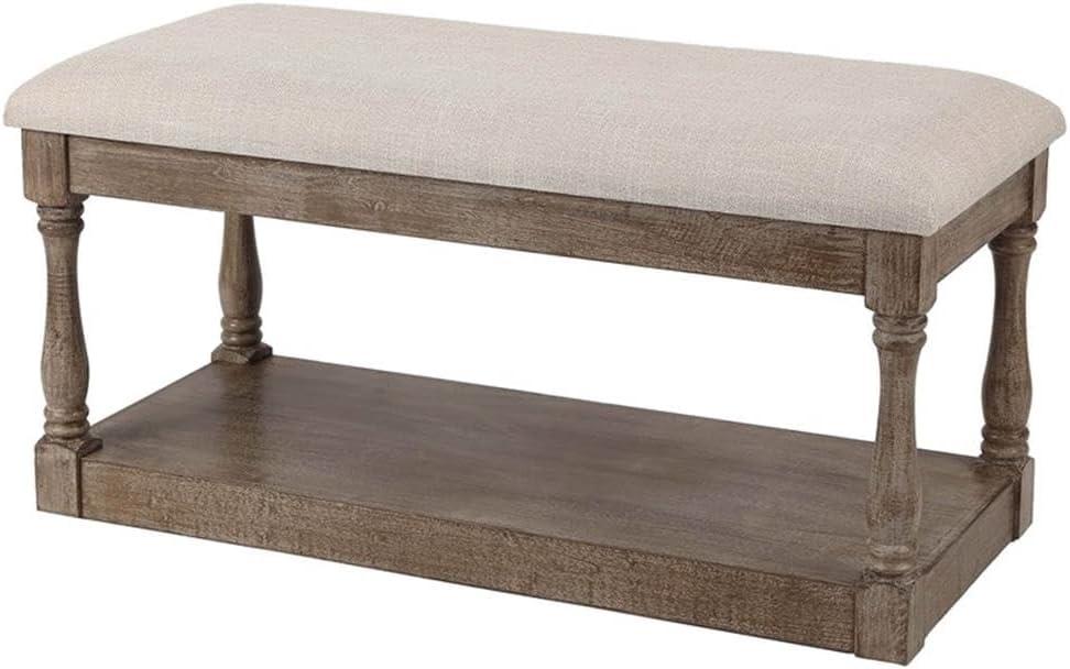 LuxenHome Upholstered Beige Linen Entryway and Bedroom Bench