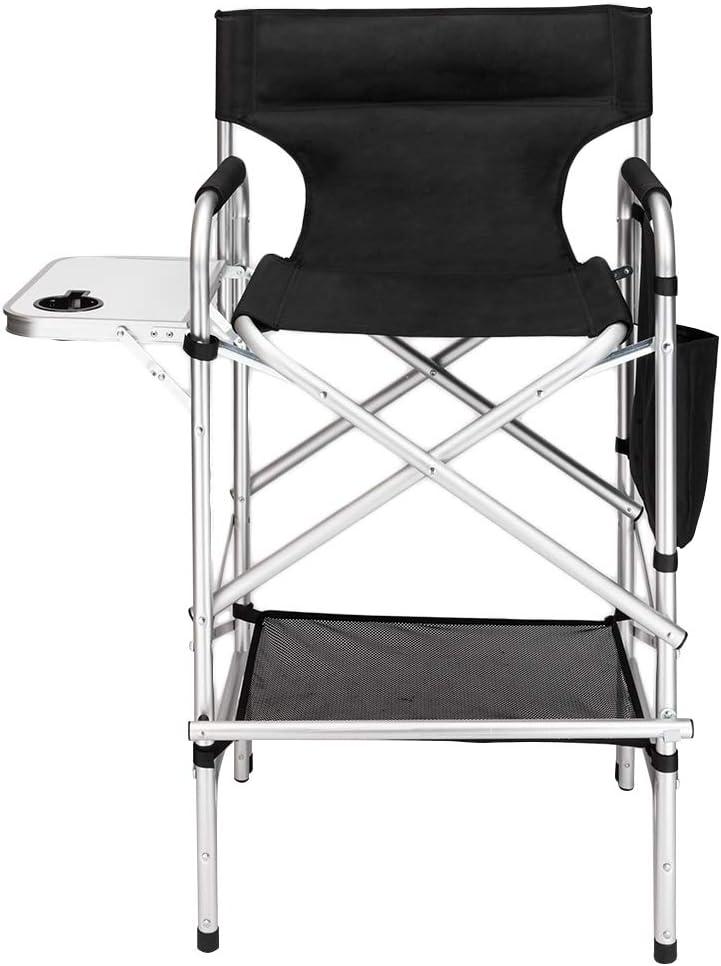 Black Tall Folding Directors Chair with Aluminum Frame and Storage Bag