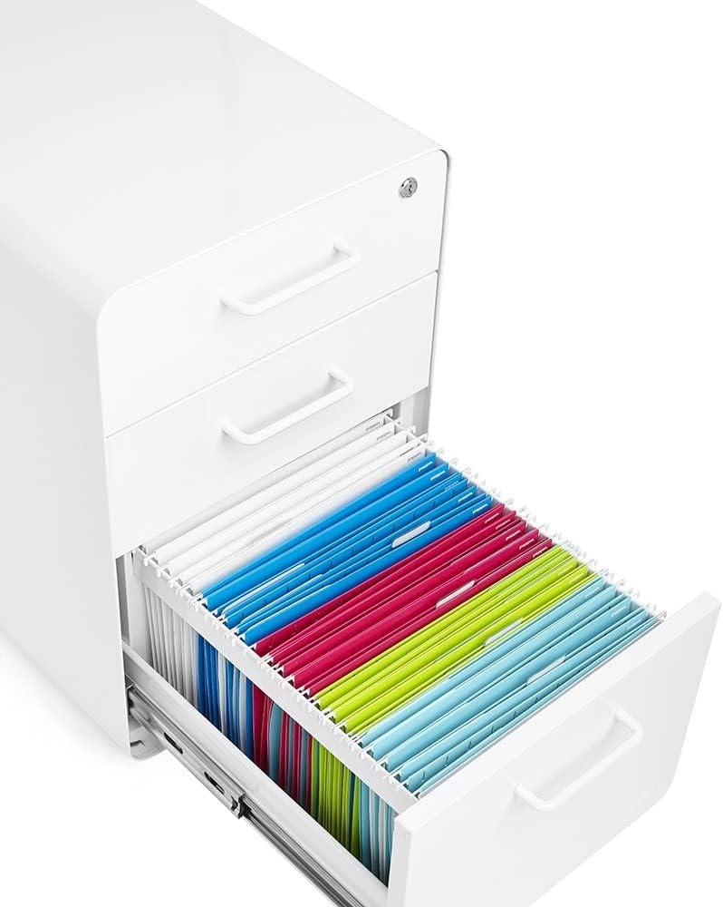 White Powder-Coated Steel 3-Drawer Lockable Filing Cabinet