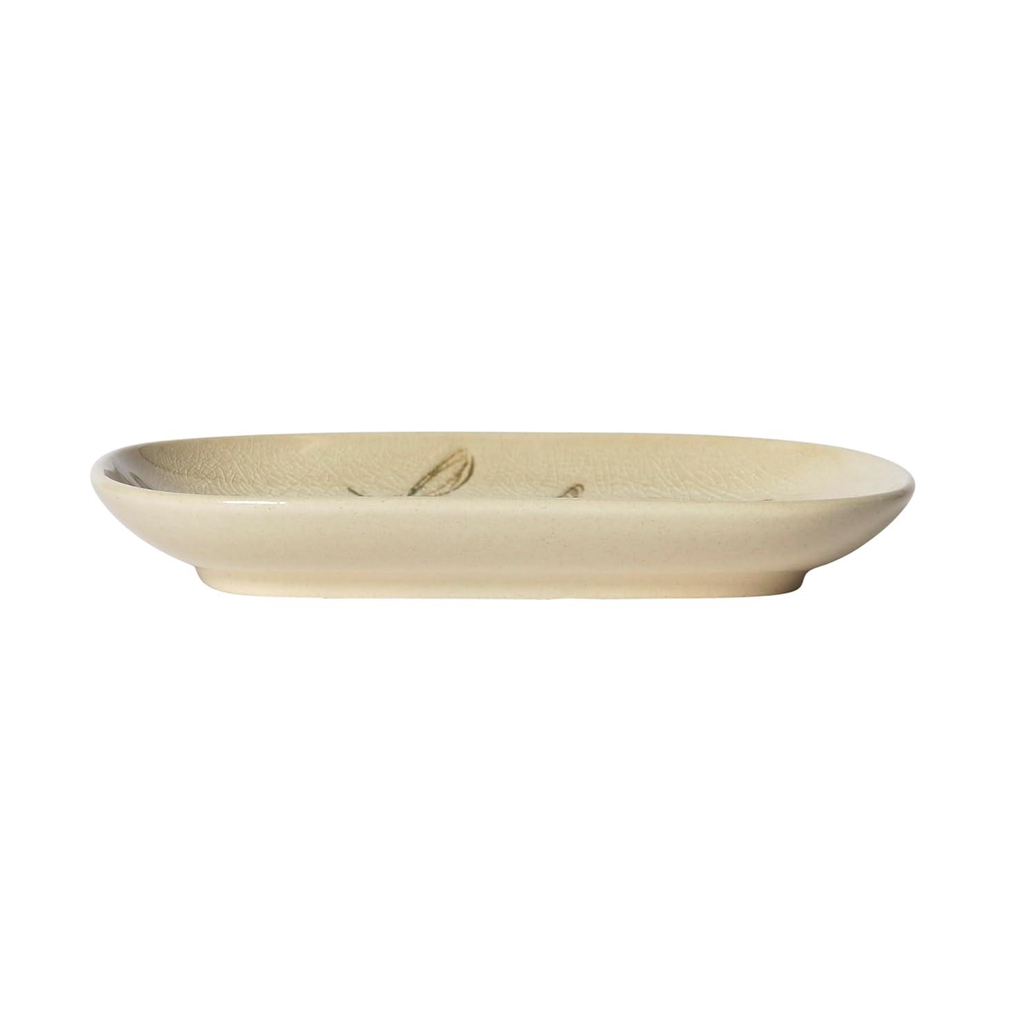 Creative Co-Op Debossed Stoneware Dish, Cream and Green Reactive Glaze, Set of 4 Styles