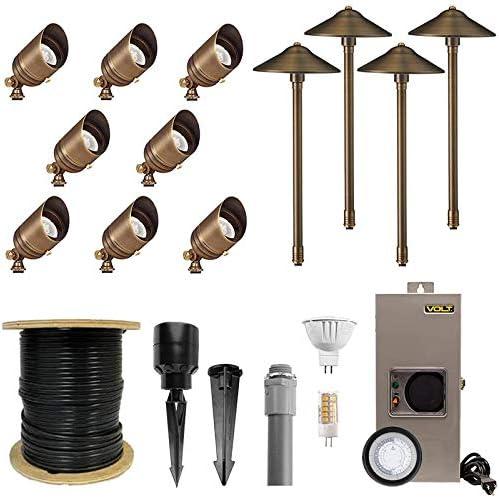 VOLT Brass Landscape Lighting Kit (8 Spotlights, 4 Path Lights)