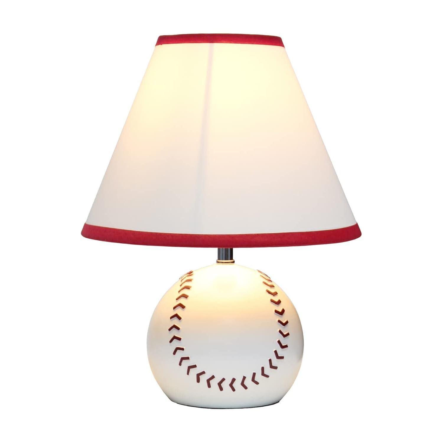 Grovelane SportsLite 11.5" Tall Athletic Sports Baseball Base Ceramic Bedside Table Desk Lamp with White Empire Fabric Shade with Red Trim