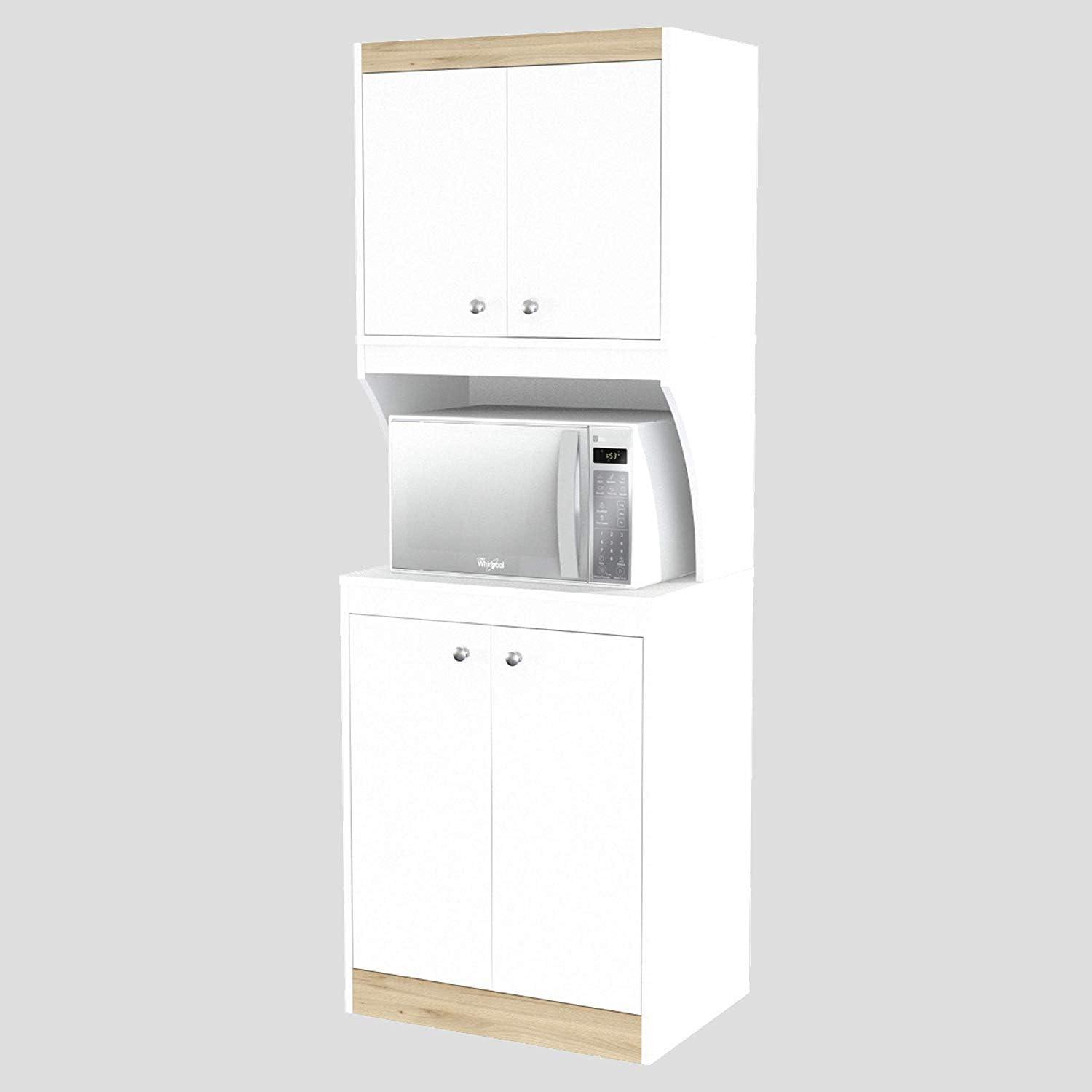 Inval Galley Laminate 4-Door 4-Shelf Kitchen Microwave Cabinet 24"W, White