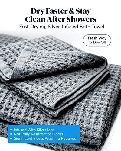 SUTERA Silverthread Bath Towel | Antimicrobial Towel with Silver Ion Technology | Waffle Weave Design, Plush, Lightweight, and Quick-Drying for Everyday or Spa Use | 31" x 57" (Grey)