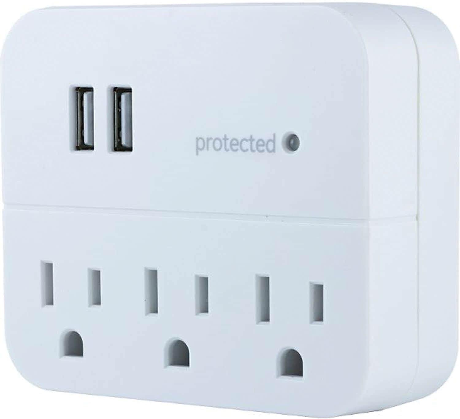 GE 3-Outlet Surge Protector Tap with USB Charging, White - 14512