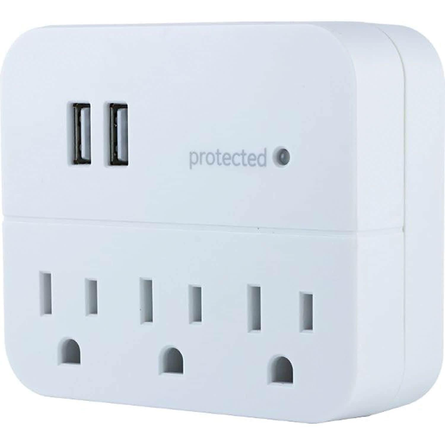 GE 3-Outlet Surge Protector Tap with USB Charging, White - 14512