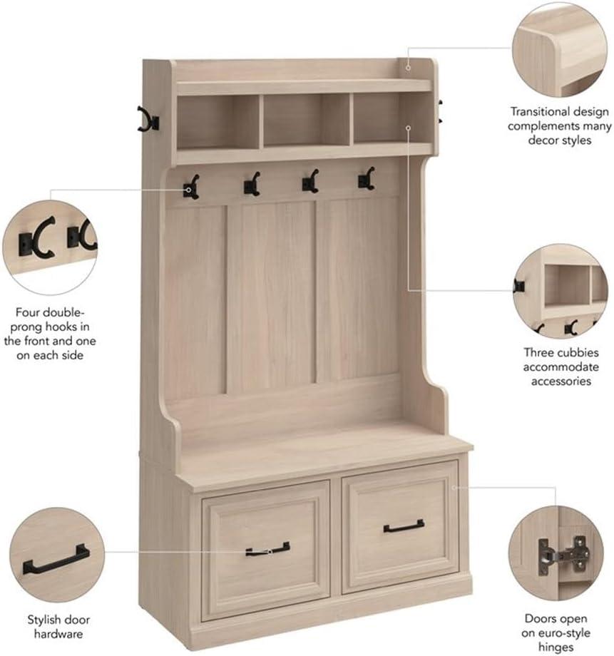 Woodland 40W Hall Tree and Shoe Bench w/ Doors in White Maple - Engineered Wood