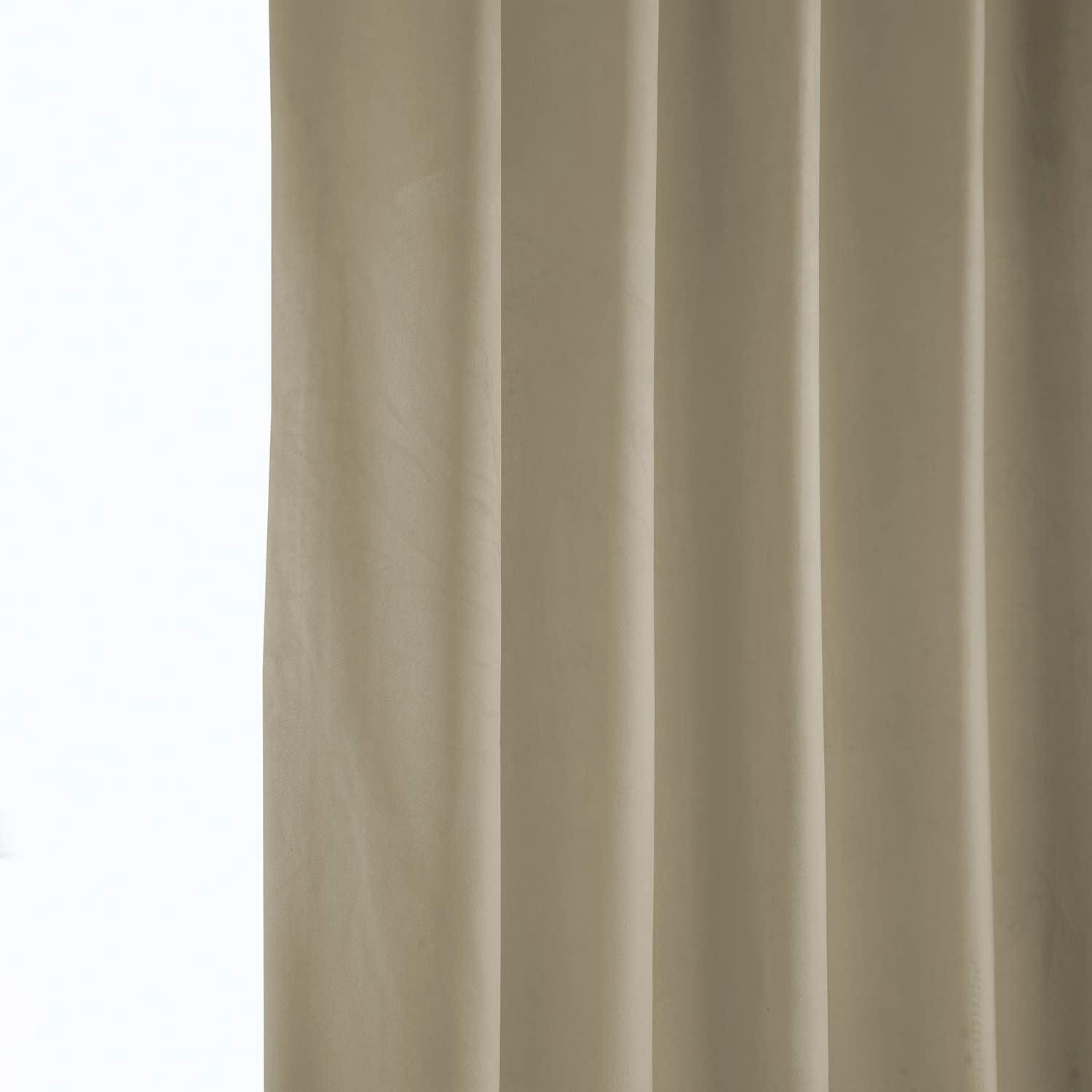 HPD Half Price Drapes Light Beige Heritage Plush Velvet Room Darkening Curtains for Bedroom & Living Room Curtains (1 Panel), Window Curtains 96 inches long, Rod Pocket Curtains & Drapes, 50W X 96L