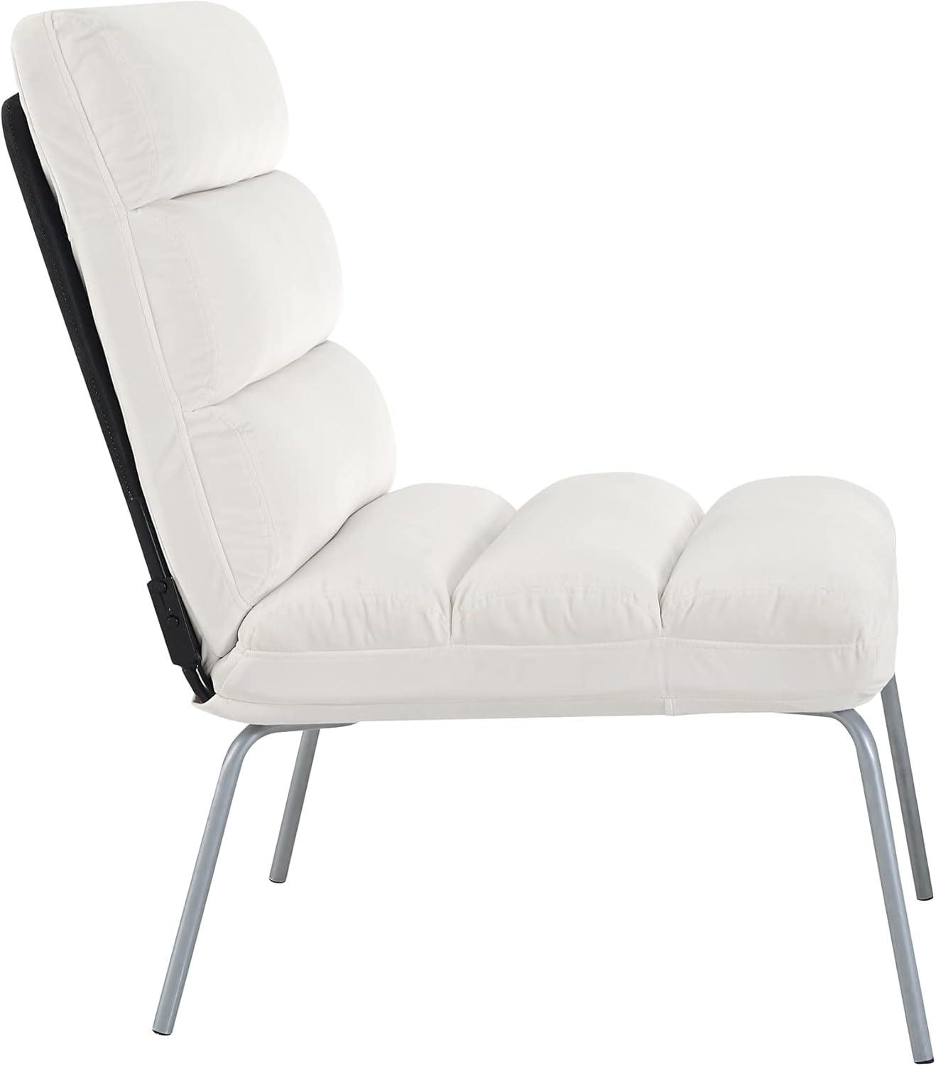 White Velvet Modern Armless Accent Chair