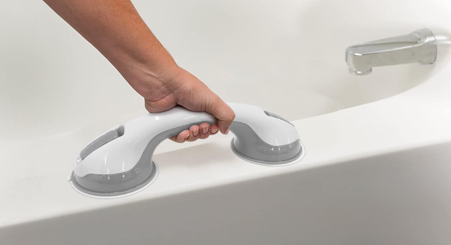 12-Inch White and Gray ADA Compliant Suction Grab Bars