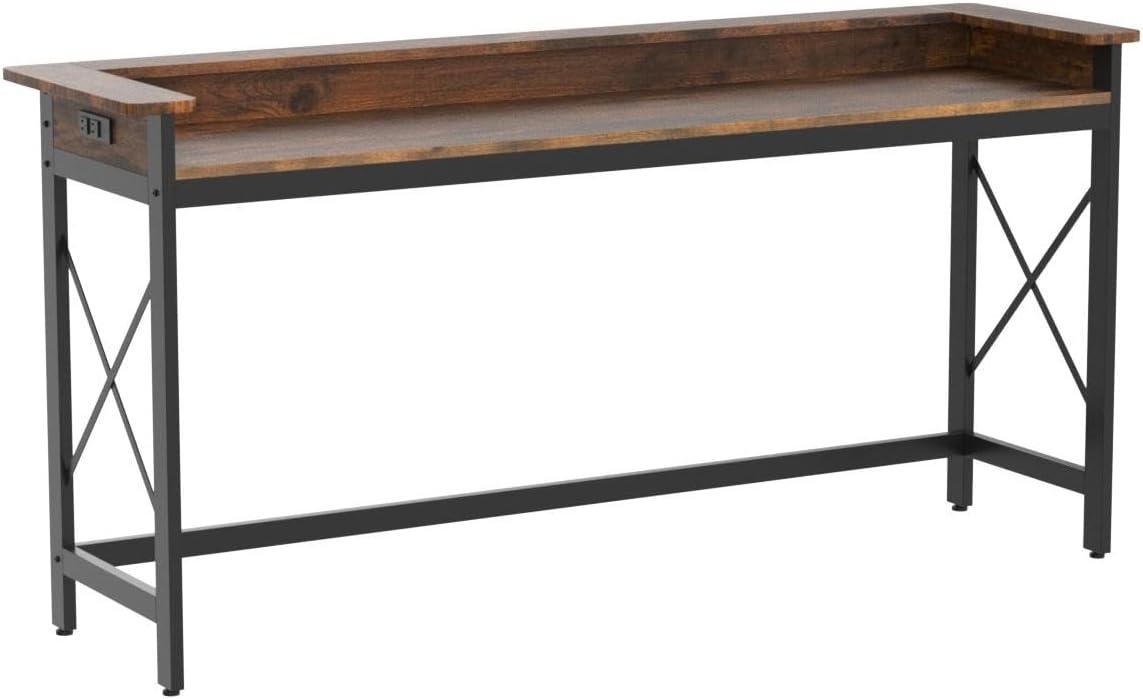 Tribesigns Sofa Table with Outlets and USB Ports, 70.9 inch Extra Long Console Table Behind Couch Brown