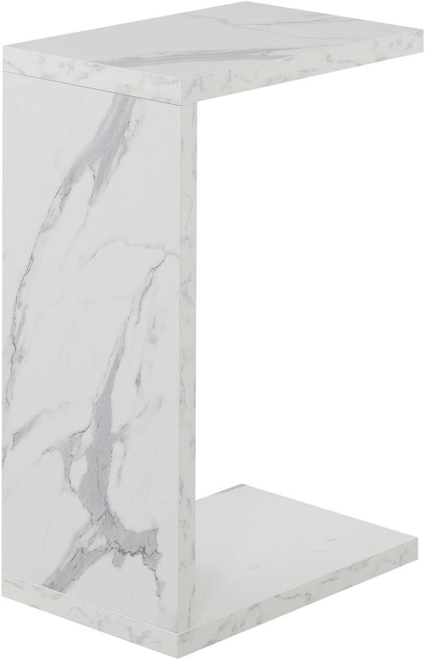 White Faux Marble C-Shaped End Table