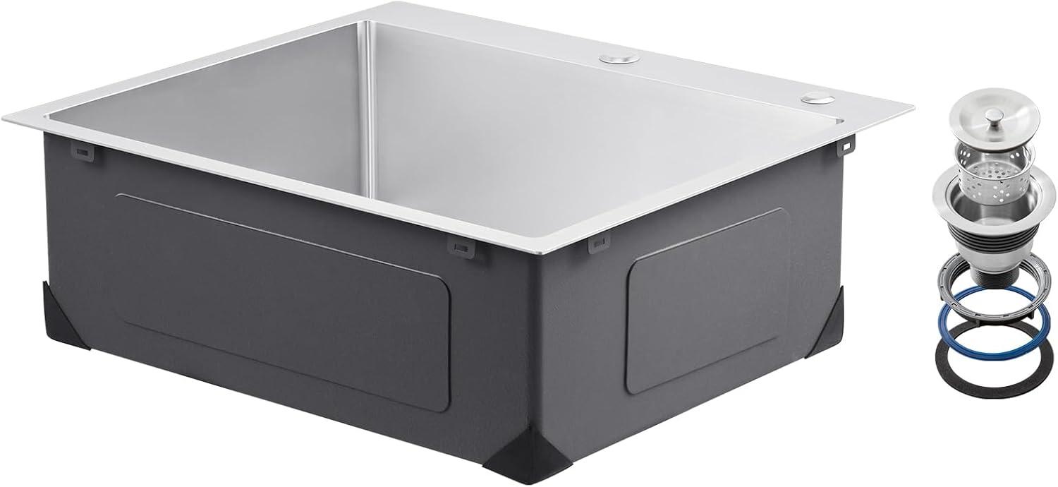 VEVOR 25 inch Kitchen Sink Workstation, 304 Stainless Steel Top Mount Sinks, Drop-In Single Bowl Farmhouse Basin with Accessories, Household Dishwasher Sinks for RV, Prep Kitchen, Laundry Room, Bar