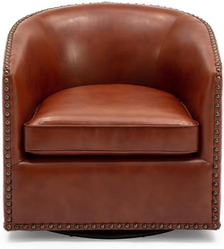 Comfort Pointe Tyler Swivel Arm Chair Caramel: Upholstered Faux Leather, Metal Legs, No Assembly Required