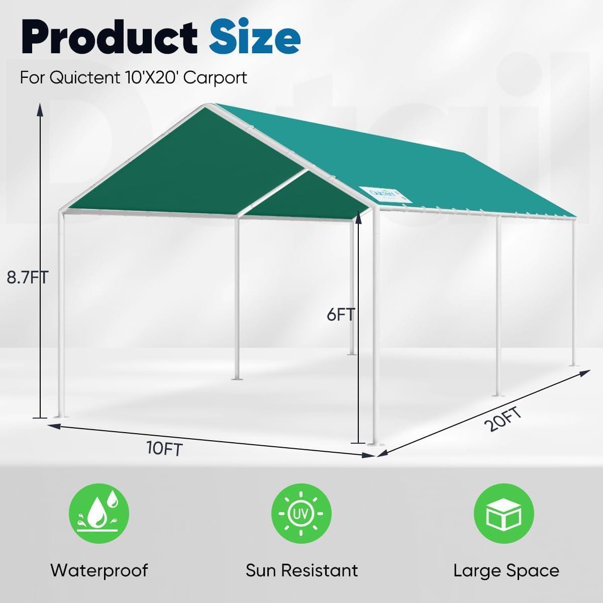Outdoor Heavy Duty Carport 10 X 20 Ft, Car Canopy Tent with Reinforced Steel Cables (Green)